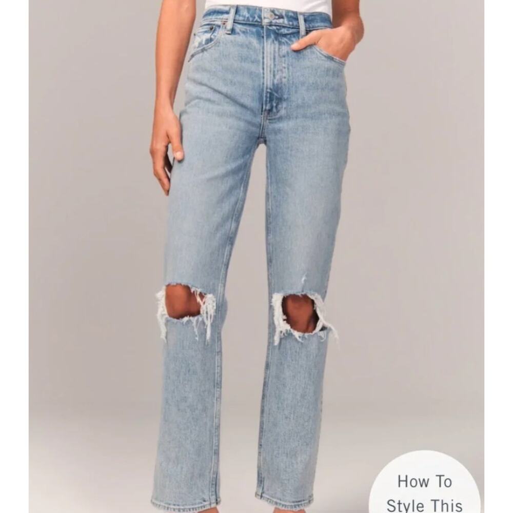 Abercrombie 90s Straight Jeans Ultra High Rise Jeans Size 28 Blue